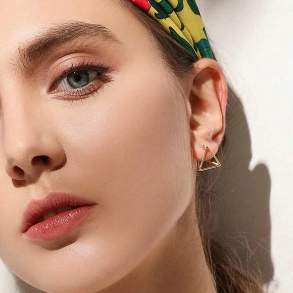 Gold Geo Triangle Earrings - Picture 2 of 6